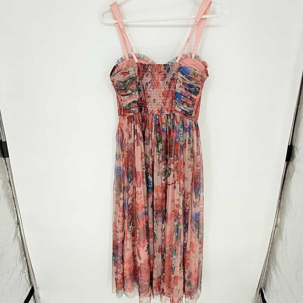 Lace & Beads Petite Corset Tulle Midi Dress Floral Garden Wedding Size 14 - Picture 4 of 16